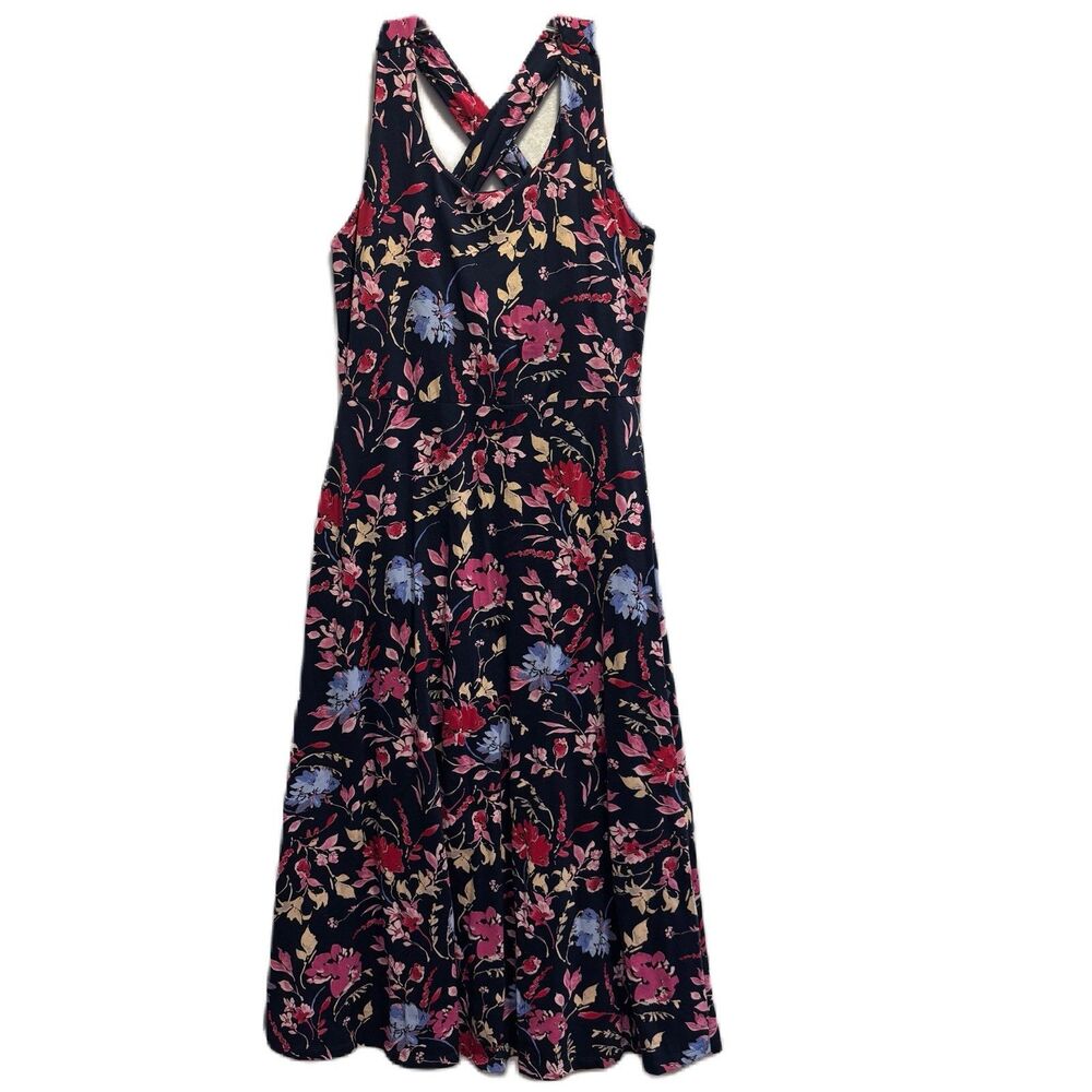 Pact Organic Cotton Fit And Flare Open Back Midi Maxi Dress Floral Women's XXL
